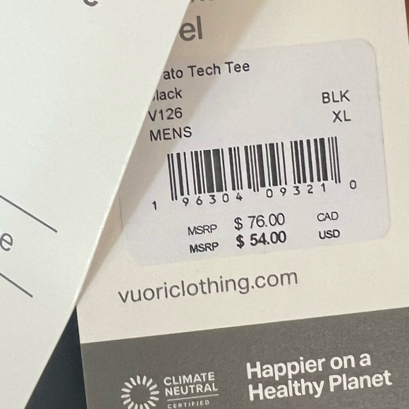 NWT Men's Vuori Black Strato Tech Tee, Sz XL - Picture 5 of 7